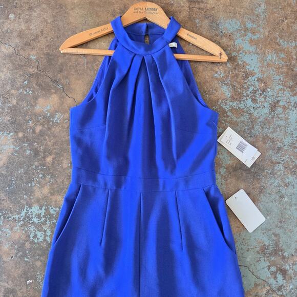 Julia Jordan Royal Blue High Neck Jumpsuit Size 2 NWT Crepe Pockets Ankle Length - Picture 3 of 10